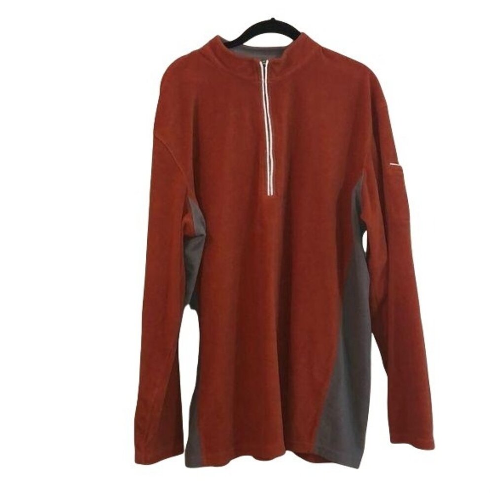 Gander Mountain Mens XL Rust Orange & Gray Fleece Quarter-Zip Pullover Jacket